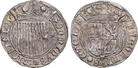 Spanish Monarchy
Ferdinand and Isabella
1 Real. TOLEDO. Anv.: T bajo el escudo. Rev.: Escudo entre ¶. 3,33 grs. Anterior a la Pragmática. Pátina oscur...