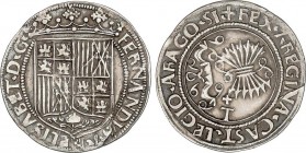 Spanish Monarchy
Ferdinand and Isabella
1 Real. TOLEDO. Anv.: Sin marcas. Rev.: T surmontada de cruz. 7 flechas. 3,29 grs. Leyendas latinas. Pátina. A...