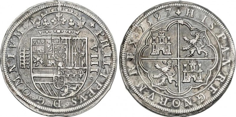 Spanish Monarchy
Philip II
8 Reales. 1597. SEGOVIA. 25,65 grs. Ceca y valor entr...