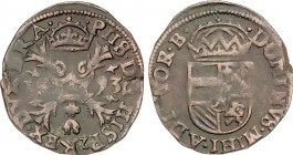 Spanish Monarchy
Philip II
Gigot (Duit of Negenmanneke). 1593. BRUSELAS. BRABANTE. 2.64 grs. AE. Acuñación floja en parte. Vanhoutd-329.BS; Vti-529. M...