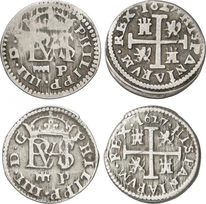 Spanish Monarchy
Philip IV
Lote 2 monedas 1/2 Real. 1607. SEGOVIA. P. Acueducto ...