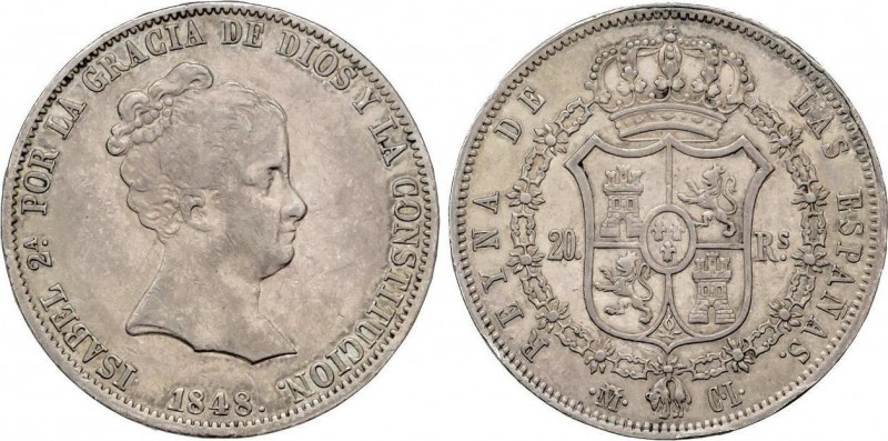 Spanish Monarchy
Elisabeth II
20 Reales. 1848. MADRID. C.L. 25,96 grs. Pátina de...