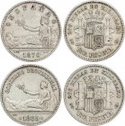 Provisional Government and I Republic
Lote 2 monedas 1 Peseta. 1869 y 1870 (*18-70). S.N.-M. La de 1869 leyenda : GOBIERNO PROVISIONAL. (Golpecito en ...