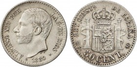 Alfonso XII
50 Céntimos. 1880 (*8-0). M.S.-M. EBC-. 