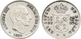 Alfonso XII
10 Centavos de Peso. 1885. MANILA. (Leves rayitas). EBC. 