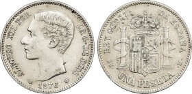 Alfonso XII
1 Peseta. 1876 (*18-76). D.E.-M. MBC+. 