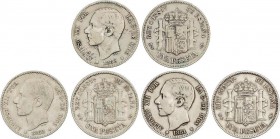 Alfonso XII
Lote 3 monedas 1 Peseta. 1881, 1882 y 1883. M.S.-M. Cifras de la segunda estrella todas visibles. A EXAMINAR. MBC- a MBC. 