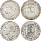 Alfonso XII
Lote 2 monedas 1 Peseta. 1883 y 1885 (*18-83) y (*18-86). M.S.-M. MBC. 