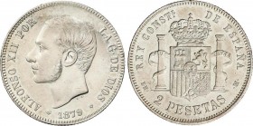 Alfonso XII
2 Pesetas. 1879 (*18-79). E.M.-M. (Limpiada, leves golpecitos en gráfila). (EBC-). 