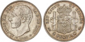 Alfonso XII
2 Pesetas. 1882 (*18-82). M.S.-M. Bonita pátina. Restos de brillo original. EBC. 