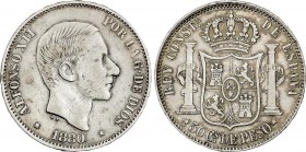 Alfonso XII
50 Centavos de Peso. 1880. MANILA. (Rayitas). MBC. 