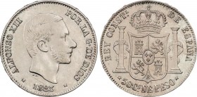 Alfonso XII
50 Centavos de Peso. 1885. MANILA. Brillo original. SC-/SC. 