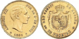 Alfonso XII
25 Pesetas. 1880 (*18-80). M.S.-M. (Rayitas). (EBC-). 