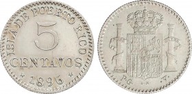 Alfonso XIII
5 Centavos de Peso. 1896. PUERTO RICO. P.G.-V. Restos de brillo original. EBC. 