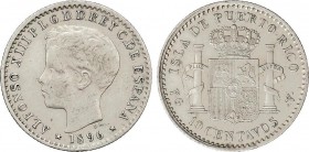 Alfonso XIII
10 Centavos de Peso. 1896. PUERTO RICO. P.G.-V. (Leves golpecitos). Restos de brillo original. EBC-. 