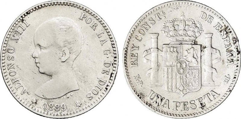 Alfonso XIII
1 Peseta. 1889 (*_-89). M.P.-M. Zonas de plata agria, normal en est...