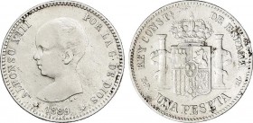 Alfonso XIII
1 Peseta. 1889 (*_-89). M.P.-M. Zonas de plata agria, normal en esta fecha. MBC. 
