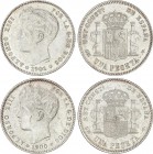 Alfonso XIII
Lote 2 monedas 1 Peseta. 1900 (*19-00) y 1901 (*19-01). S.M.-V. (Ligeras rayitas). Restos de brillo original. A EXAMINAR. EBC. 