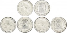 Alfonso XIII
Lote 3 monedas 1 Peseta. 1896,1899 y 1901. 1896 (*18-96) P.G.-V., 1899 (*18-99) S.G.-V. y 1901 (*19-01) S.M.-V. A EXAMINAR. EBC- a EBC. 