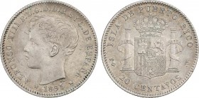 Alfonso XIII
20 Centavos de Peso. 1895. PUERTO RICO. P.G.-V. EBC-. 