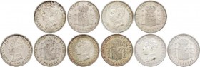 Alfonso XIII
Lote 5 monedas 2 Pesetas. 1905 (*19-05). S.M.-V. 4 con bonita pátina. EBC+. 