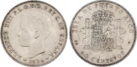 Alfonso XIII
40 Centavos de Peso. 1896. PUERTO RICO. P.G.-V. MBC+/EBC-. 