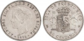 Alfonso XIII
40 Centavos de Peso. 1896. PUERTO RICO. P.G.-V. (Leves golpecitos). Pátina. ESCASA. MBC+. 
