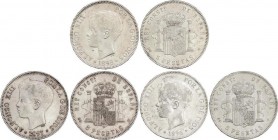 Alfonso XIII
Lote 3 monedas 5 Pesetas. 1896, 1897 y 1898. P.G.-V. y S.G.-V.(2). A EXAMINAR. EBC- a EBC. 