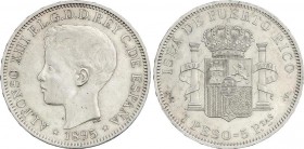 Alfonso XIII
1 Peso. 1895. PUERTO RICO. P.G.-V. Restos de brillo original en reverso. EBC. 