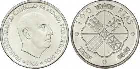 Estado Español
100 Pesetas. 1966 (*19-69). Palo recto. (Levísima rayita en anverso). SC. 