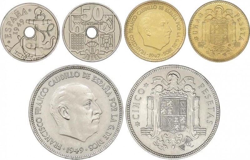 Estado Español
Serie 3 monedas 50 Céntimos, 1 y 5 Pesetas. (*E-51). II Exposició...