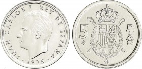 Juan Carlos I
Juan Carlos I
5 Pesetas. 1975 (*80). AR. ERROR: acuñada en cospel de plata. JBM-39.3.2b. SC. 