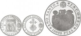 Juan Carlos I
Juan Carlos I
Serie 3 monedas 2.000 (2) y 10.000 Pesetas. 1993. AÑO SANTO JACOBEO. AR. Peregrinos Alemanes, Cruz de Santiago y Peregrino...