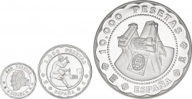 Juan Carlos I
Juan Carlos I
Serie 3 monedas 500, 2.000 y 10.000 Pesetas. 2001. CASA DE LA MONEDA DE SEGOVIA. AR. Rueda hidráulica, Acuñador a martillo...