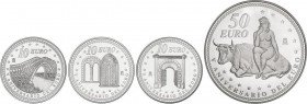 Juan Carlos I
Juan Carlos I
Serie 4 monedas 10 (3) y 50 Euros. 2007. V ANIVERSARIO DEL EURO. AR. Serie completa en plata. En estuche original con cert...