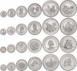 Juan Carlos I
V Centenary Discovery America
Lote 4 series 6 monedas 100 a 5.000 Pesetas. 1989, 1990, 1991 y 1992. AR. I,II, III y IV Serie. En estuche...