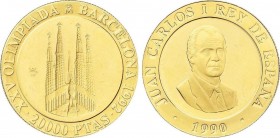 Juan Carlos I
Barcelona´92 Olympics
20.000 Pesetas. 1990. 6,74 grs. AU. Serie I. Sagrada Familia. Canto estriado. (Leves rayitas). HG-671. PROOF. 