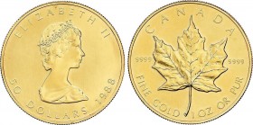 World Coins
Canada
50 Dólares. 1988. 31,11 grs. AU. Maple Leaf. Fr-B1; KM-125.2. SC. 