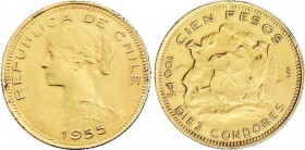 World Coins
Chile
100 Pesos. 1955. SANTIAGO. 20,15 grs. AU. (Descolgada). Fr-54; KM-175. (MBC). 