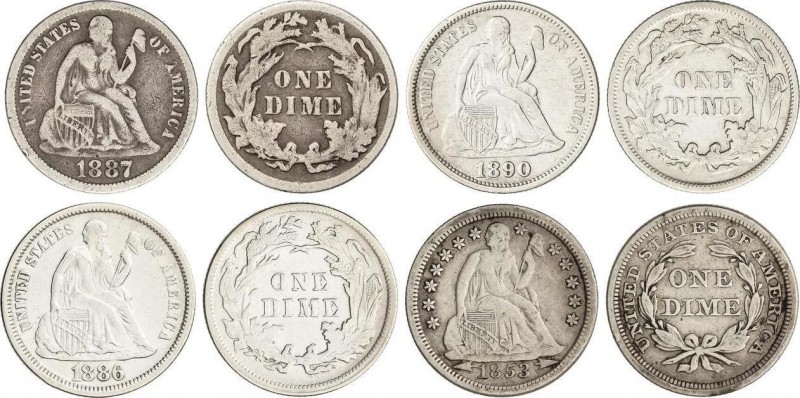 World Coins
United States of America
Lote 4 monedas 1 Dime. 1853, 86, 87, 90. AR...