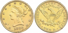 World Coins
United States of America
10 Dólares. 1882. FILADELFIA. 16,67 grs. AU. Coronet Head. (Golpecitos en gráfila y rayitas). Fr-158; KM-102. MBC...