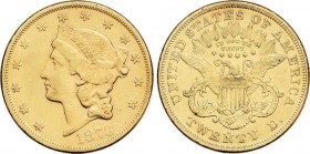 World Coins
United States of America
20 Dólares. 1873-S. SAN FRANCISCO. 33,33 grs. AU. Liberty Head. Fr-175; KM-74.2. MBC/MBC+. 