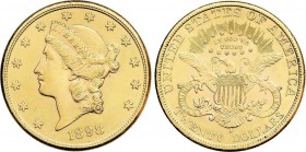 World Coins
United States of America
20 Dólares. 1898-S. SAN FRANCISCO. 33,40 grs. AU. Liberty Head. Fr-178; KM-74.3. EBC. 