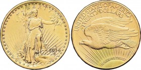 World Coins
United States of America
20 Dólares. 1914-D. DENVER. 33,37 grs. AU. Saint Gaudens. Fr-187; KM-131. EBC-/EBC. 