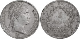 World Coins
France
5 Francos. 1812-MA. NAPOLEÓN EMPERADOR. MARSELLA. 24,94 grs. AR. (Ligeras rayitas. Golpecito en canto). KM-694.11. MBC+. 