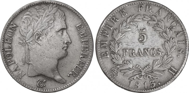 World Coins
France
5 Francos. 1813-H. NAPOLEÓN EMPERADOR. LA ROCHELLE. 24,93 grs...