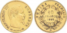 World Coins
France
10 Francos. 1859-A. NAPOLEÓN III. PARÍS. 3,18 grs. AU. Fr-576a; KM-784.3. MBC. 