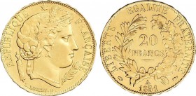 World Coins
France
20 Francos. 1851-A. II REPÚBLICA. PARÍS. 6,46 grs. AU. Fr-566; KM-762. EBC. 