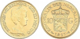 World Coins
Netherlands
10 Gulden. 1917. GUILLERMINA I. 6,7 grs. AU. Fr-349; KM-149. SC-. 