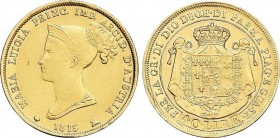 World Coins
Italian States
40 Liras. 1815. MARIA LUIGIA D´ AUSTRIA. PARMA. 12,88 grs. AU. (Pequeños golpecitos y levísima hojita en anverso). Mont-111...